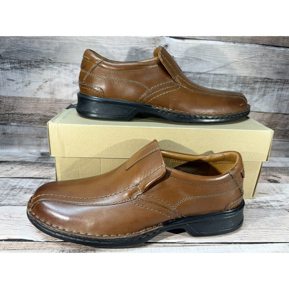 Clarks Men Escalade Step Loafer Dress Shoes Brown Leather Size 8 - Picture 1 of 10